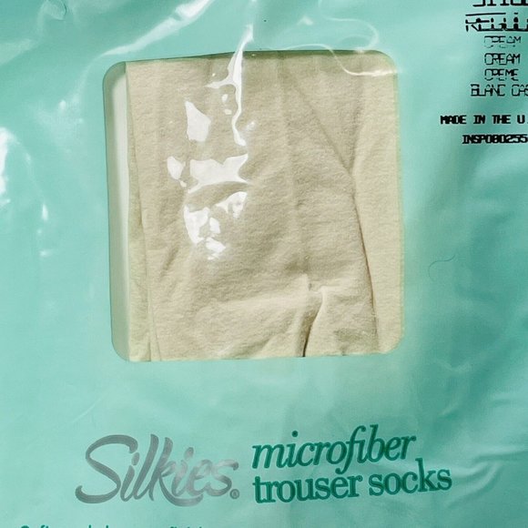 Silkies Cream Microfiber Trouser Socks 2 Pair Pack 2006 Regular Made USA 911029 - Picture 7 of 8